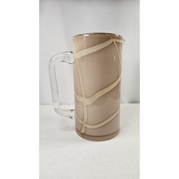Vintage MCM Hand Blown Glass Pitcher w Handle Nude w Cream Swirls Glass Art - Picture 1 of 9